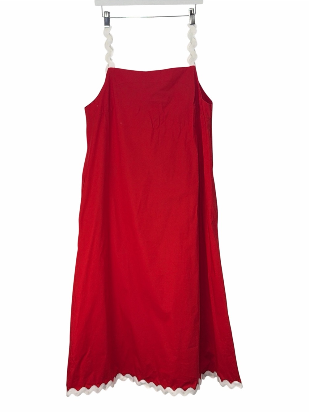 Bellambra Red Maxi Dress with White Scalloped Straps and Hem XL